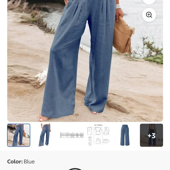 Women's Wide Leg Blue Pants - Picture 2 of 2